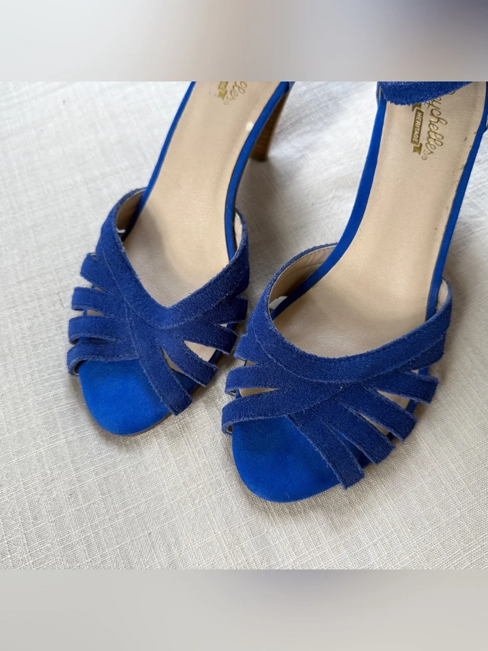 Seychelles Ultramarine Cobalt Blue Leather Suede Strappy Heeled Sandals Size 7